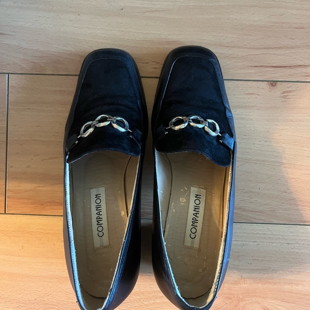 Vintage 90s Black Women's Loafers with Chunky Block Heel